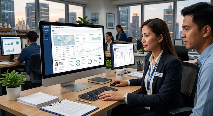 Jebsen PTC crew management technology platform shown on mobile and desktop