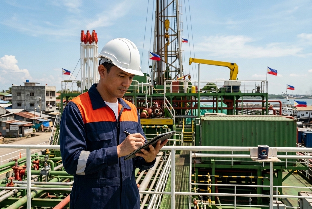 Marine superintendent reviewing fleet performance data for a ship management company in the Philippines