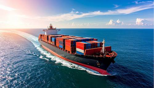Container ship at sea representing global shipping trends